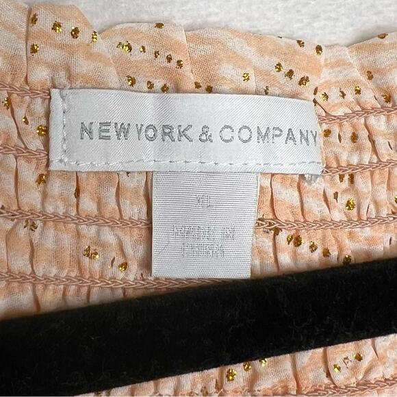 NEW YORK & CO / peach gold shimmer off the shoulder sheer blouse / XL - Picture 5 of 7